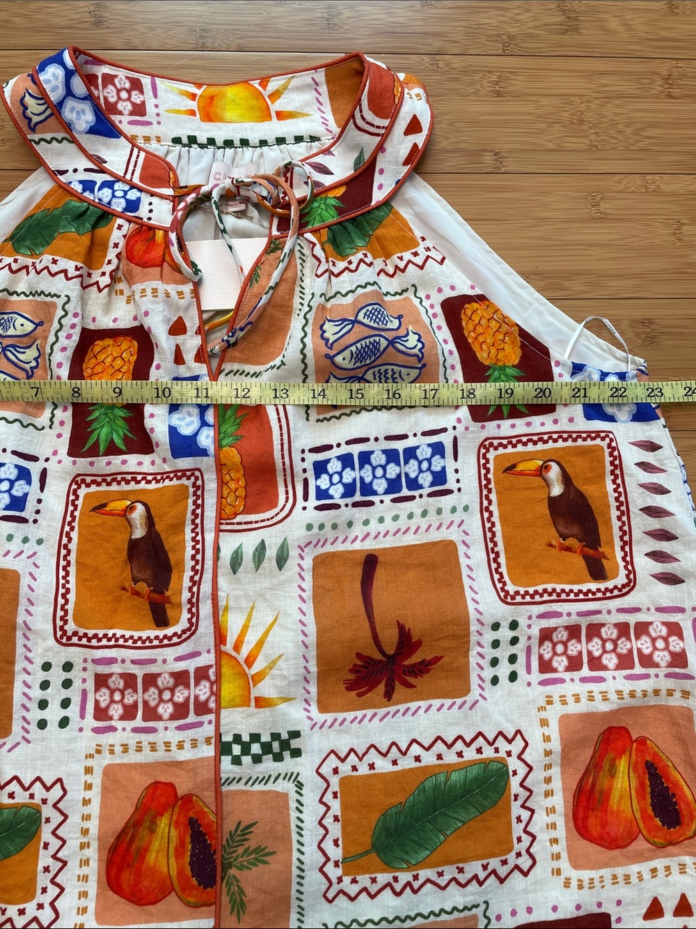 Ciebon Kyndra Grid Print Halter Dress Large Tropical Print Pineapple Toucans - Picture 11 of 14